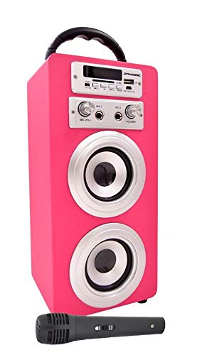 DYNASONIC - Altavoz Karaoke Bluetooth 10W, Color Rosa | Reproductor mp3 inalámbrico portátil, Lector USB SD, Radio FM